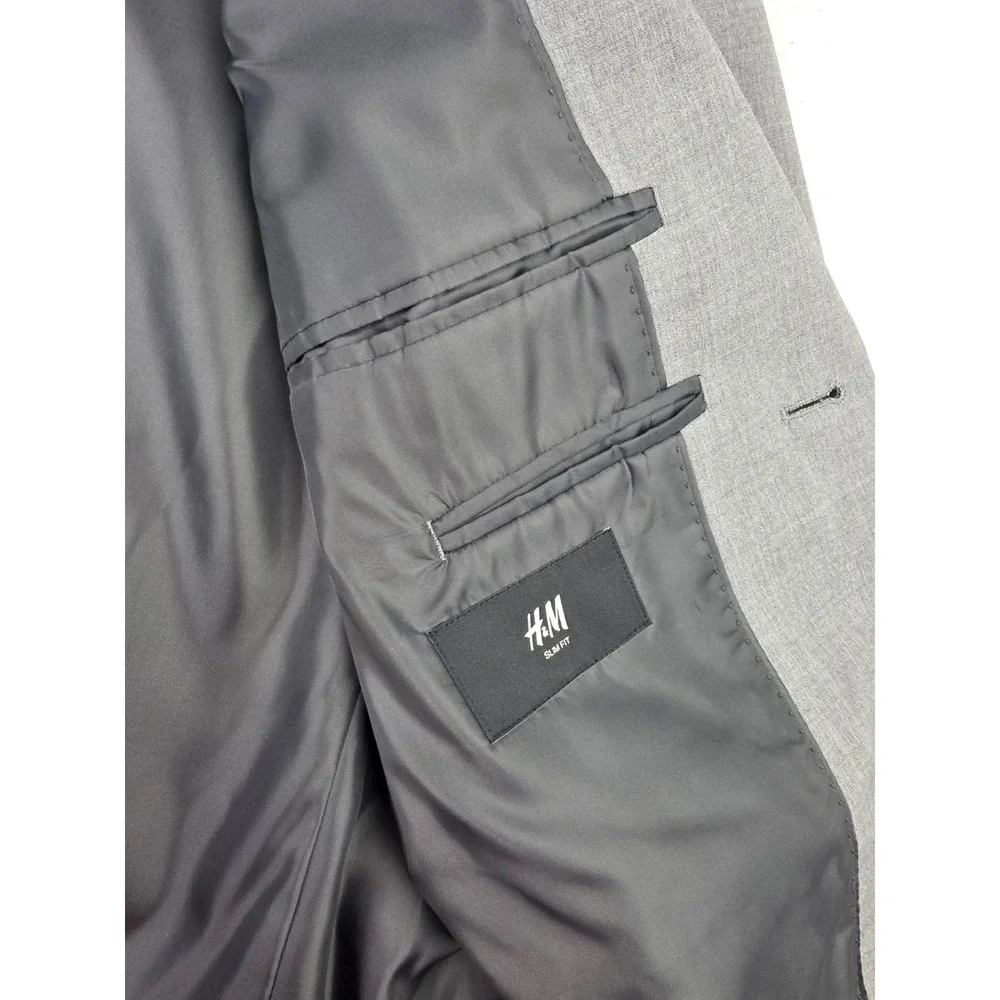H&M Sport Coat Blazer‎ 40R Mens Dark Grey Suit Jacket Two Button Formal